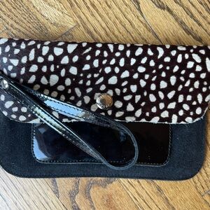 Prune Black Suede Leather & Calf Hair Wristlet Clutch Bag Wallet Wristlet Clutch